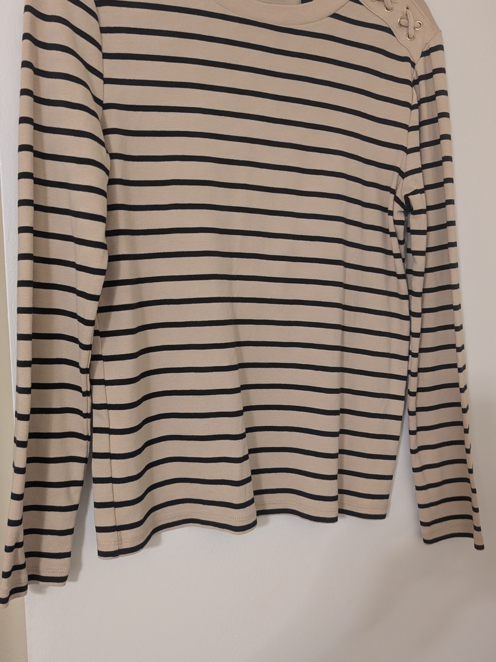 Striped Long Sleeve Top in Beige and Black